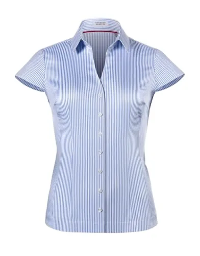 Vincenzo Boretti Bluse, modern-fit Kurzarm gestreift - Blusen & Tuniken für Damen, bügelleicht und knitterarm aus 100% Baumwolle, ideal für einen gepflegten Look im Alltag.