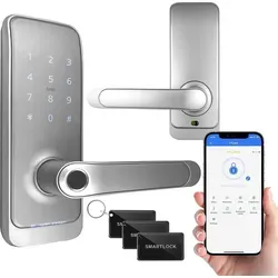 EURA ELH-01H4 Smartes Türschloss mit Griff - Türgriffschloss mit biometrischem Lesegerät und App-Steuerung, ideal für sicheren Zugang und Außeneinsatz (IP65). Flexibel für rechts und links öffnende Türen.