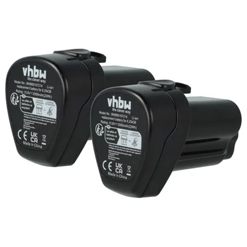 vhbw 2X Akku kompatibel mit Metabo KPA 10.8 400, PowerLed 12, PowerImpact 12, KPA 10.8, KPA 10.8 600 Werkzeug (2000 mAh, Li-Ion, 10,8 V)