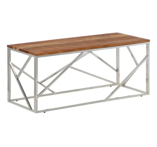 furnicato Couchtisch 110x45x45 cm mit Echtholz Tischplatte - Stylischer Couchtisch mit robuster Echtholzplatte und modernem Edelstahlgestell. Ideal für jedes Wohnzimmer, bietet Platz für Snacks und Dekoration. Schmutzabweisende Oberfläche für einfache Reinigung.