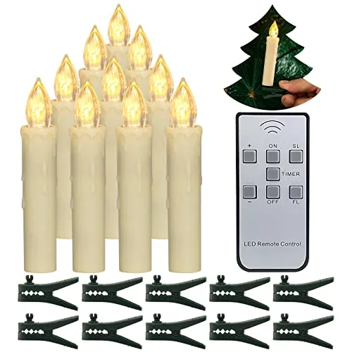 PChero 10 Stück LED Weihnachtskerzen, Batteriebetrieben Flammenlose Flackernde Stabkerzen mit Fernbedienung für Heimat Tisch Xmas Tree Weihnachtsbaum Garten Dekoration – Warmweiß