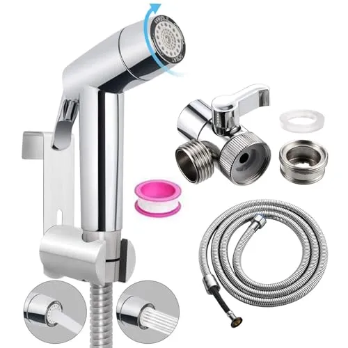 Bidet Handbrause Set, ABS-Kunststoff Baby Stoffwindelsprüh Kit mit Schlauchhaken aus Edelstahl, M22 x M24 Wasserhahnspender, Schlauch- und Hakentoilette oder Wandhalterung