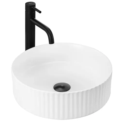 Rea Aufsatzwaschbecken Delia Round White - Modernes Aufsatzwaschbecken aus hochwertiger Sanitärkeramik mit geriffelter Außenfläche für einen einzigartigen Charakter im Badezimmer. Lieferung innerhalb von 2-4 Arbeitstagen!