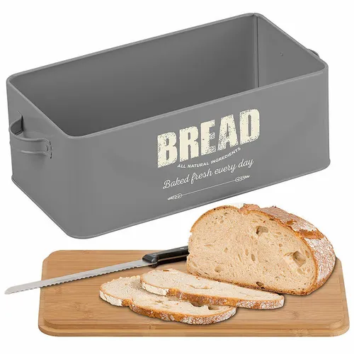Retro-Brotkasten aus Stahlblech mit Bambus-Schneidebrett-Deckel, 7 l