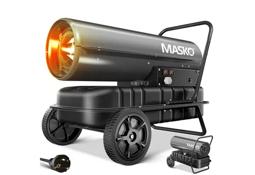 MASKO® Heizkanone 30kW Diesel - Mobiler Bauheizer mit Thermostat - Heizstrahler mit 30kW Leistung, Dieselbetrieb, 34L Tank und digitalem Thermostat für effiziente Wärmeverteilung. Ideal für Bauprojekte und Winterarbeiten.