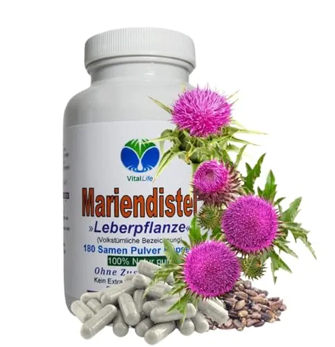 Mariendistel Samen [LEBER & GALLE] 180 Kapseln Leber-Pflanze #1 mit natürlichem Silymarin NATUR pur [OHNE Zusatzstoffe] 26409