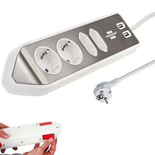 Brennenstuhl Tischsteckdose estilo - 4-fach Steckdose mit 2x USB-A (3,1A), bruchsicher und platzsparend für mehr Sicherheit