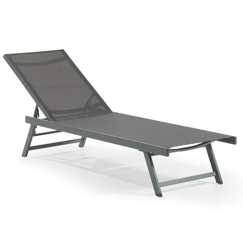 Leco Sonnenliege Elina anthrazit - Gartenliege mit 5-fach verstellbarer Rückenlehne aus robustem, luftdurchlässigem Kunststoffgewebe. Ideal für entspannte Stunden im Freien, witterungsbeständig und leicht zu reinigen.