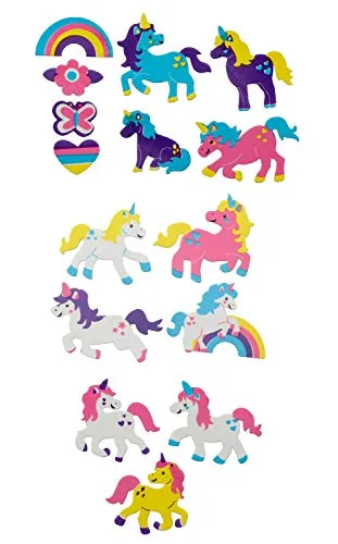 Glorex 6 2247 706 - Moosgummi Sticker Einhorn, selbstklebend, 28 Stück, sortiert in verschiedenen Motiven, ideal zum Verzieren und Dekorieren von Grußkarten, für Scrapbooking, usw.