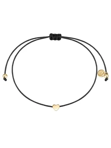 GLANZSTÜCKE MÜNCHEN Damen-Textilarmband schwarz mit Herz aus gelbvergoldetem Sterling Silber - Modisches Armband für Damen mit verstellbarem Textilband und glänzendem Herz-Anhänger aus Sterlingsilber – das ideale Geschenk für Schmuckliebhaber.