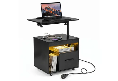COSTWAY Nachttisch mit Ladestation und LED-Beleuchtung, Schwarz