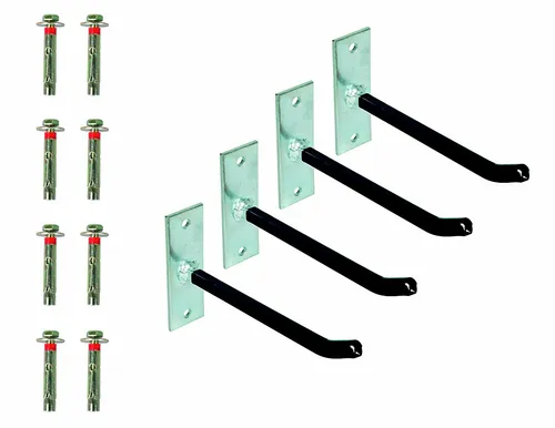 ALBERTS Felgenhalterung 4x Reifenhalterung mit Schrauben und Dübel - Praktische Wandhaken zur sicheren Reifenlagerung, ideal für Garagen und Werkstätten. Hergestellt aus verzinktem Stahl für hohe Stabilität und Langlebigkeit.