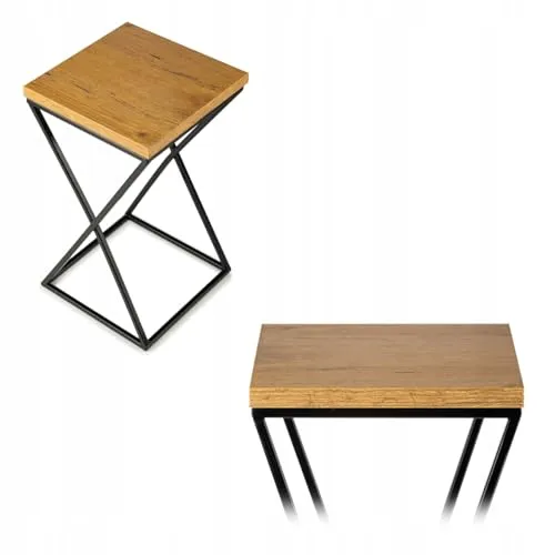 HowHomely Pflanzenständer Metall 40 cm Hoch - Stabiler und Fester Blumenhocker mit Eiche Optik MDF-Platte auf Schwarz Ständer - Blumenständer zur Dekoration Innenräumen