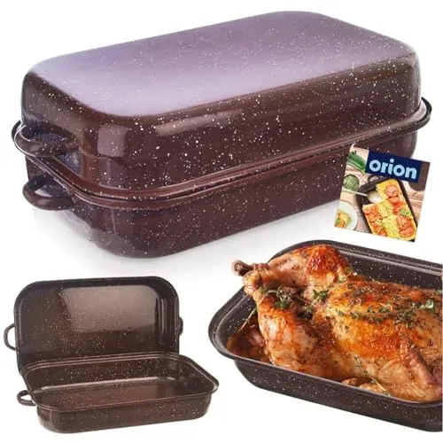 orion group Emaille-Bräter emaillierter Bräter Bratpfanne Brattopf mit Deckel 1,5 L