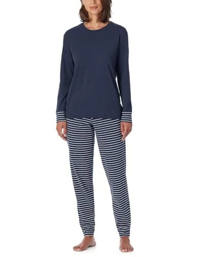 Schlafanzug Set Shirt Langarm mit Langer Schlafhose - Nachtwäsche für Damen - Bequemer Schlafanzug für Damen, bestehend aus einem langärmligen Shirt und einer langen Schlafhose, ideal für gemütliche Nächte und erholsamen Schlaf.