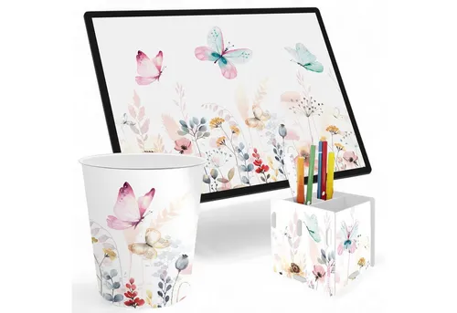 itenga Schreibtischunterlage V1 mit Papierkorb und Stifteköcher - Schreibunterlage 40 x 53 cm aus robustem Kunststoff, kratzfest und abwaschbar, mit rutschfester Rückseite für sicheren Halt. Ideal für stilvolle Ordnung am Schreibtisch.