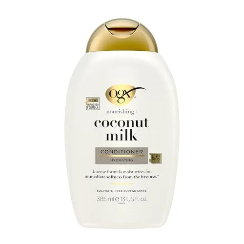 Produktbild OGX Nourishing Coconut Milk Conditioner (385 ml), feuchtigkeitsspendende Haarspülung mit Kokosmilch, Kokosöl und Protein, intensive Haarpflege Spülung ohne Silikone, Sulfate und Parabene