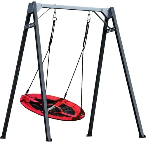 Potenza Kinderschaukel mit Nestschaukel Verzinktes Schaukelgestell bis 200kg belastbar Schaukel für Kinder Gartenschaukel Schaukelgerüst Schaukelset Metallgestell 206x159cm I Rot