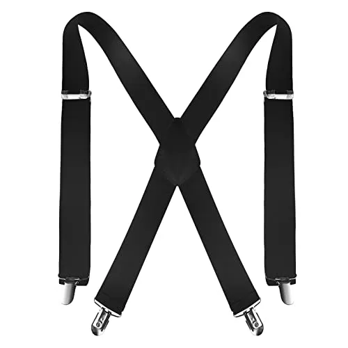 Firschoie Hosenträger, 3,5 cm breite X-förmige Riemen, Länge 110m, mit sehr starken 4 Metallclips, elastisch und verstellbar, Tolle Passform für Damen Herren Einheitsgröße