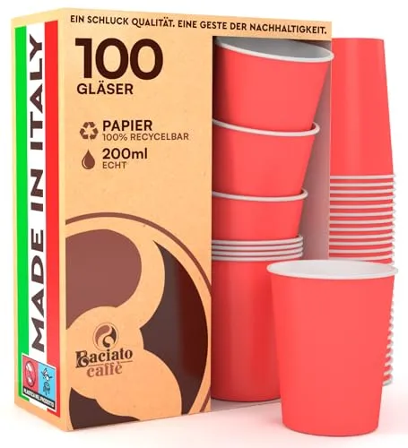 Stk. Heiß- und Kaltgetränkebecher Rot, Pappe beschichtet, 8oz., 200 ml / Dieser hitzebeständige Premium-Pappbecher kann sowohl als Heißgetränkebecher - als auch für Kaltgetränke Verwendet Werden 100