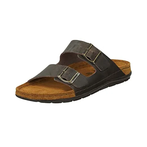 Rohde Herren Pantolette Leder Clog Rodigo-H 5918, Größe 41, Braun - Clogs & Pantoletten für Herren mit Memoryfußbett für höchsten Tragekomfort und individuelle Anpassung durch praktische Schnallen.
