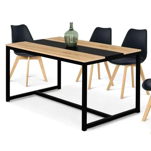 IDMarket - Esstisch, rechteckig, Dover, 6 Personen, Mittelstreifen, Schwarz, Industrie-Design, 120 cm