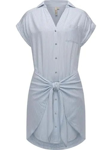 Ragwear Damen Kurzarm Sommerkleid Bahaya Stripe - Elegantes Blusenkleid mit Taillenband - Freizeitkleider für Damen: Dieses luftige Blusenkleid bietet höchsten Tragekomfort und kombiniert klassische Eleganz mit lässigem Stil. Ideal für warme Tage und vielseitig einsetzbar.