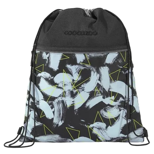 coocazoo Turnbeutel „Electric Storm”, schwarz-grau, mit Reißverschlussfach und Kordelzug, reflektierende Elemente, Schlaufen zur Befestigung am Schulrucksack, 10 Liter, ab der 3. Klasse
