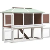 vidaXL Kleintier- und Kaninchenstall 2 Etagen aus Holz - Kleintierkäfige mit 2 Etagen, ideal für Kaninchen und kleine Haustiere. Langlebiges Tannenholz, witterungsbeständig mit grünem Dach und einfacher Reinigung durch Ausziehboden.