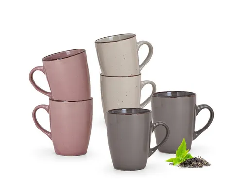 matches21 HOME & HOBBY Tasse Kaffeetassen 6er Set einfarbig modern Vintage Steingut-Stil, 6-tlg., Keramik, Tee Kaffee-Becher, alt-rosa beige cremefarben grau, 300 ml
