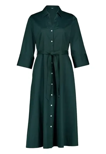 zero Damen Hemdblusenkleid 3/4 Arm 36, Green Forest - Modernes A-Linien Hemdblusenkleid mit Bindegürtel und stylischem Streifenmuster. Ideal für vielfältige Anlässe und bequem im Tragen.
