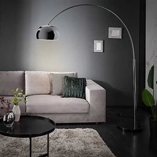 cagü Design Retro Lounge Bogenlampe LUXX Chrom glänzend mit Marmorfuß Schwarz 170-210cm Höhe verstellbar