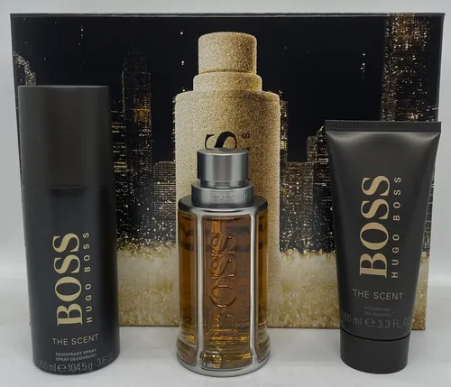 Hugo Boss The Scent Eau De Toilette Geschenkset - Deodorant Set für Männer, enthält 100 ml Eau de Toilette, 150 ml Deo Spray und 100 ml Duschgel - unwiderstehlicher orientalischer Duft für unvergessliche Momente.