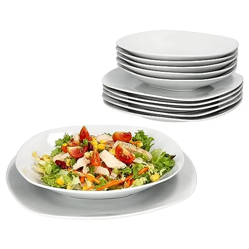 MamboCat Lotta 12tlg Tafelservice für 6 Personen - Hochwertiges Porzellan-Geschirr mit 6 Suppentellern und 6 Speisetellern, ideal für jeden Anlass. Das moderne, abgerundete Design sorgt für einen Hauch Luxus auf deinem Tisch.
