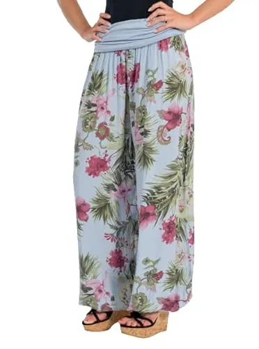 Malito - Damen Haremshose floraler Blumen Print - atmungsaktive Pumphose - dünne Freizeit Strandhose - hautfreundliche Aladinhose 8939 (hellblau)