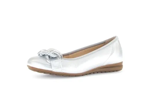 Gabor Damen Klassische Ballerinas, Frauen Flats,Halbschuhe,Sommerschuhe,Ballerina-Schuhe,Ballett-Schuhe,flach,Silber (Uni+OBL),40.5 EU / 7 UK