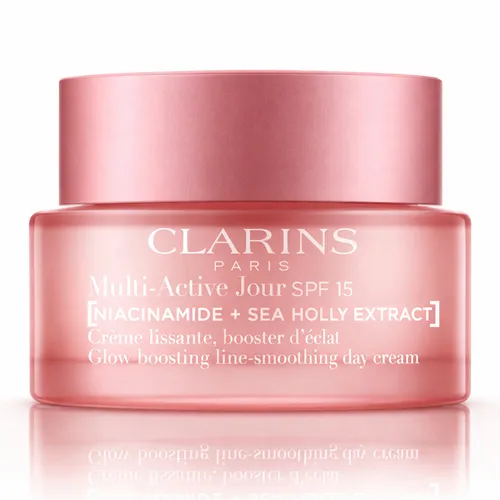 CLARINS Multi Active Jour SP 15 Tagescreme - Anti-Faltenprodukte mit Niacinamide und Sea Holly Extract für strahlende Haut, spendet Feuchtigkeit und bekämpft Müdigkeitserscheinungen.