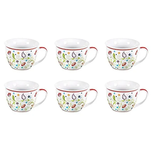 flirt by R&B Jumbo Obere Tasse 'Shanti Doppio' 6er Pack - Thermobehälter mit 360 ml Fassungsvermögen pro Tasse, ideal für Heißgetränke und aus robustem Porzellan für langanhaltenden Genuss