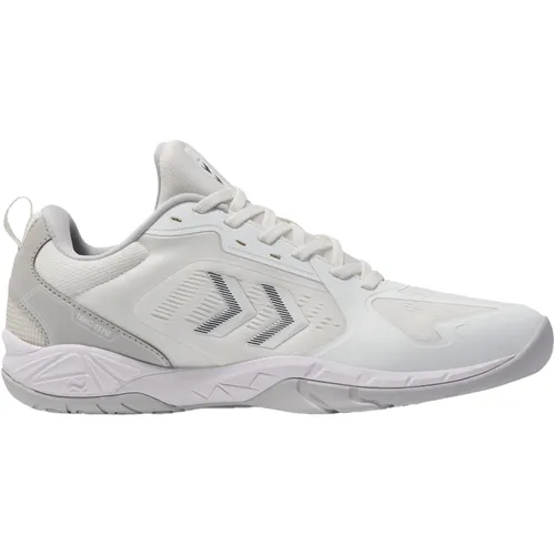 Hummel Speed Court - Weiss Hallenschuh - Indoorschuhe mit atmungsaktivem Mesh, griffiger Gummiaußensohle und REACH LX Technologie für hohe Energierückgabe. Ideal für intensive Spiele auf Hartplatzoberflächen.
