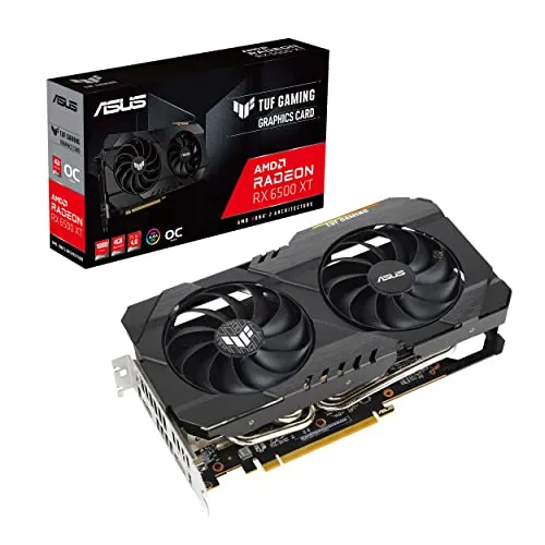 ASUS TUF AMD Radeon RX 6500XT OC Grafikkarte - Grafikkarten für Gaming mit 4GB GDDR6, optimales Kühldesign und langlebige Doppelkugellager für maximale Leistung und Stabilität.