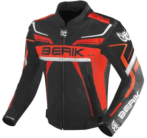 Berik Absolute Race Motorrad Lederjacke, schwarz-rot, Größe 50 für Männer - Motorradjacke mit zwei Außentaschen, einer Smartphone-Innentasche und herausnehmbarem Innenfutter für optimalen Komfort und Funktionalität.