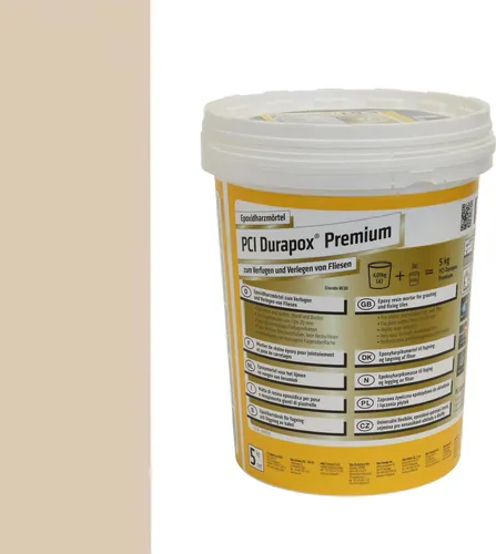 PCI Durapox Premium Nr. 02 Bahamabeige 5 kg Eimer - Fugenabdichtungen für Wand und Boden, chemikalienbeständig und wasserundurchlässig, ideal für hochwertige Fliesenoberflächen.