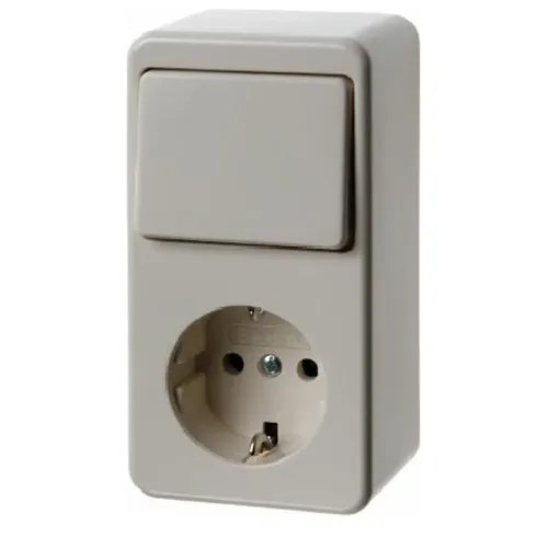 Berker 479640 SCHUKO-STECKDOSE M. SCHALTER AP - Steckdose mit Wippschalter für Aufputzmontage, ideal für Beleuchtung und Kontrollschaltungen. Glänzende Oberfläche und robuste Duroplast-Ausführung.