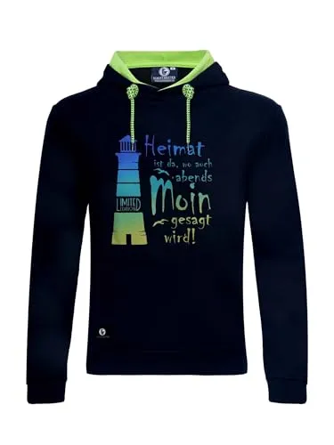 SCHIETWETTER Unisex, Herren Hoodie Leuchtturm, Kapuzenpullover für Männer, Sweater mit Print, Heimat, Moin, maritim Black-Rainbow M