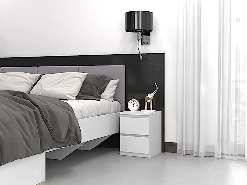 Home Collective Nachttisch Nachtschrank mit 2 Schubladen Beistelltisch klein schmal 30x30x40 cm Holwerkstoff Weiß