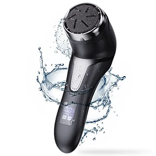 Hornhautentferner Elektrisch Wiederaufladbar Hornhaut Entfernen Fuß Elektrisch IPX7 Wasserdicht LED Display Pediküre Set Fußpflege Elektrischer mit Vakuumsystem, 2 Geschwindigkeiten & 3 Schleifköpfe