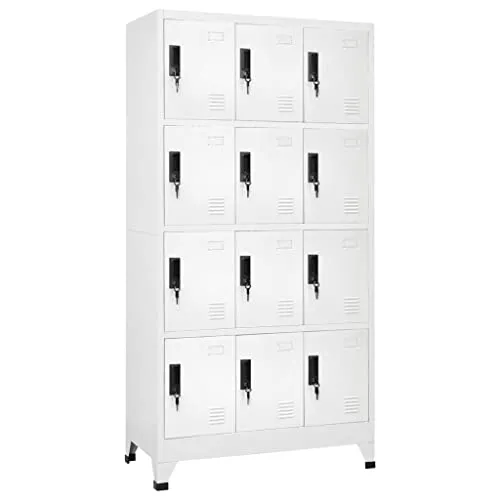 vidaXL Schließfachschrank Weiß 90x45x180 cm aus Stahl - Werkstatteinrichtung mit 12 abschließbaren Fächern, ideal für Schulen und Büros. Langlebig, pflegeleicht und mit Lüftungsschlitzen für optimale Luftzirkulation.