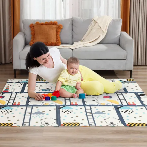Baby Vivo Spielmatte - Doppelseitiger Spielteppich für Kinder mit Waldmotiv 200 x 180 cm - Teppiche - Vielseitige Spielmatte mit einem liebevollen Walddesign, perfekt für das Krabbeln und Spielen von Kleinkindern.