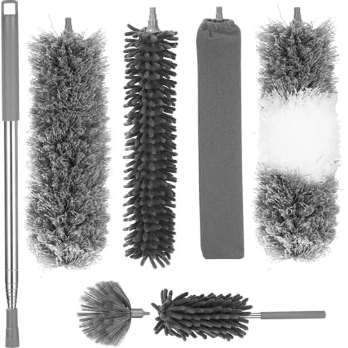 Stück Staubwedel Teleskop Waschbar, Verbiegbare Staubwedel Lang Ausziehbar Bis 256 cm, mit Teleskopstange für hohe Decke Deckenventilator Spinnweben und Kronleuchter (Grau) 7