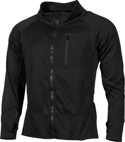 MFH US Unterziehjacke Tactical XXL, schwarz - Hoch atmungsaktive Jacke, ideal als Basisschicht für kaltes Wetter. Mit Stehkragen, Reißverschluss und praktischen Taschen, perfekt für Outdoor-Aktivitäten wie Wandern und Jagd.